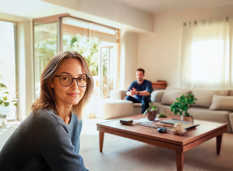 Una mujer con gafas en el salón